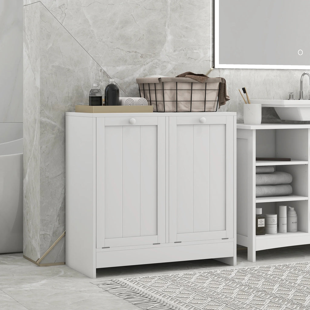 White Tilt-out Laundry Cabinet with 2 Hamper Compartments Z219175
