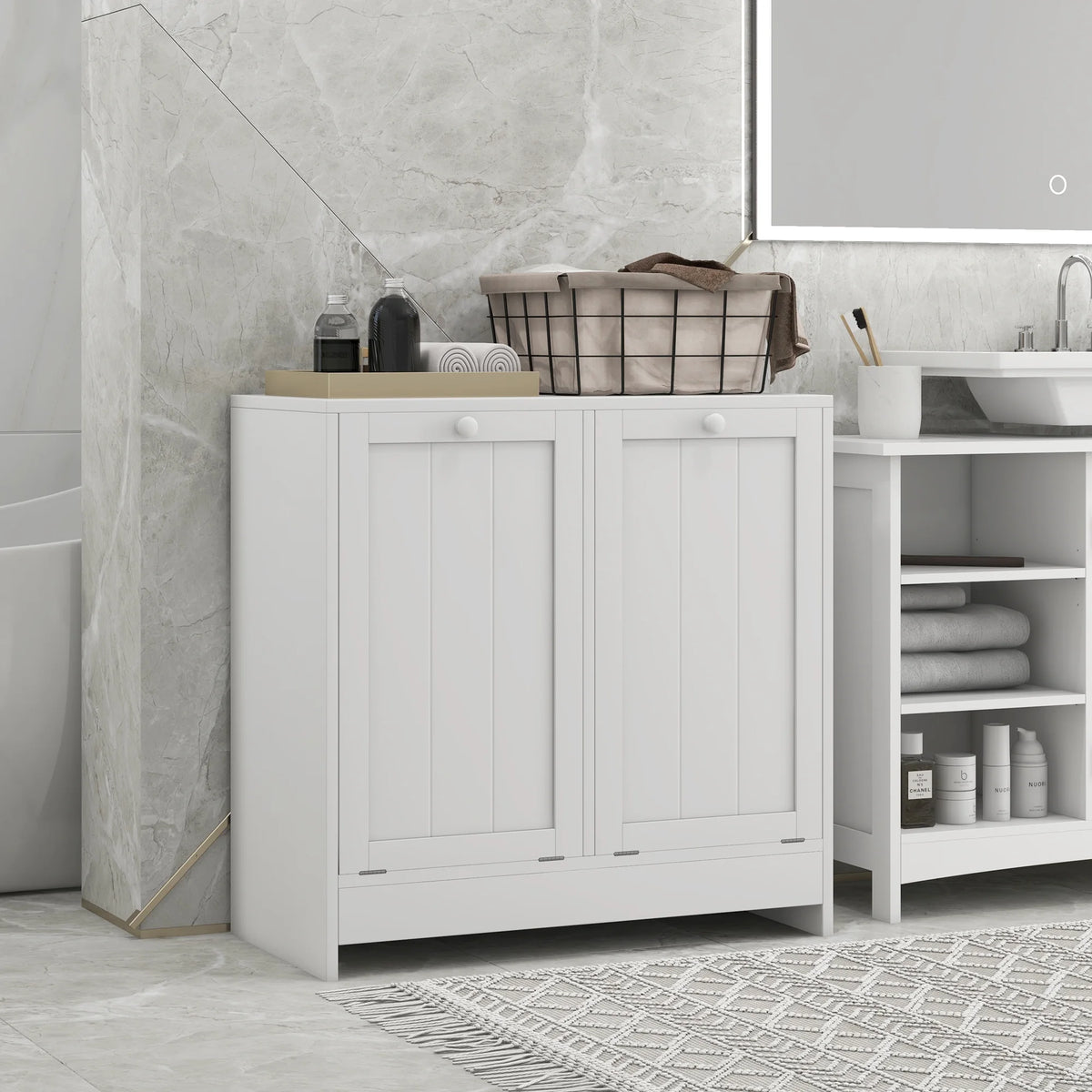 White Tilt-out Laundry Cabinet with 2 Hamper Compartments Z219175