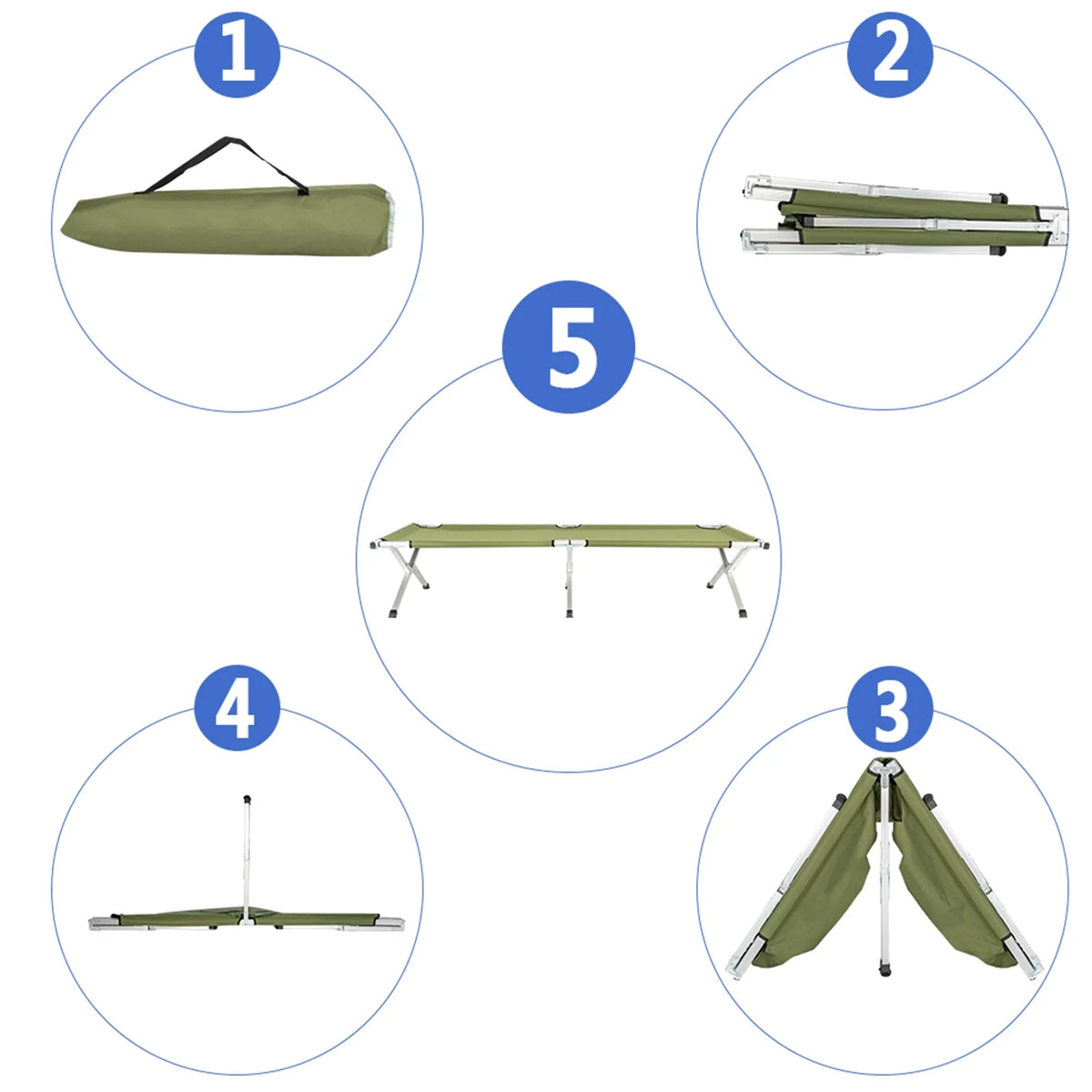 Army Green Portable Folding Camping Cot with Carrying Bag G877