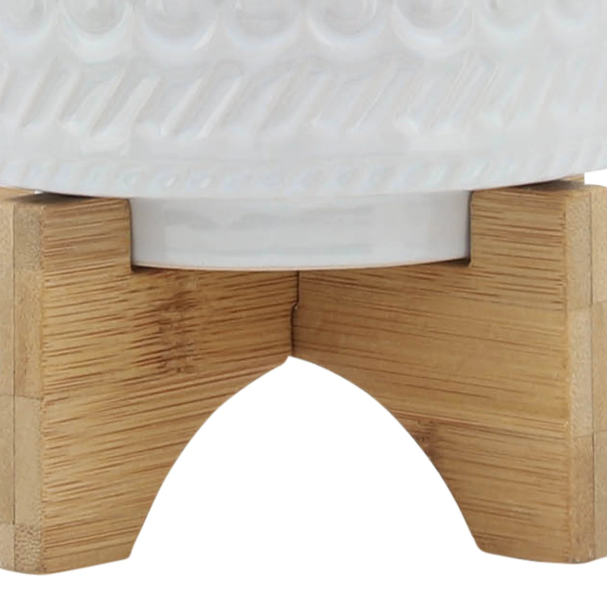 White Ceramic Round Planter with Wood Stand R39906