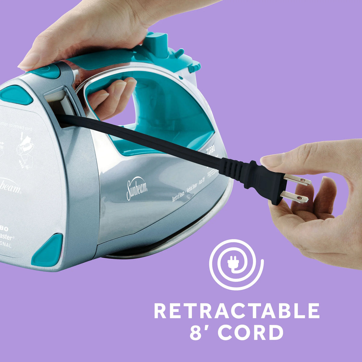 Chrome and Teal Finish Steam Iron with Retractable Cord P2825