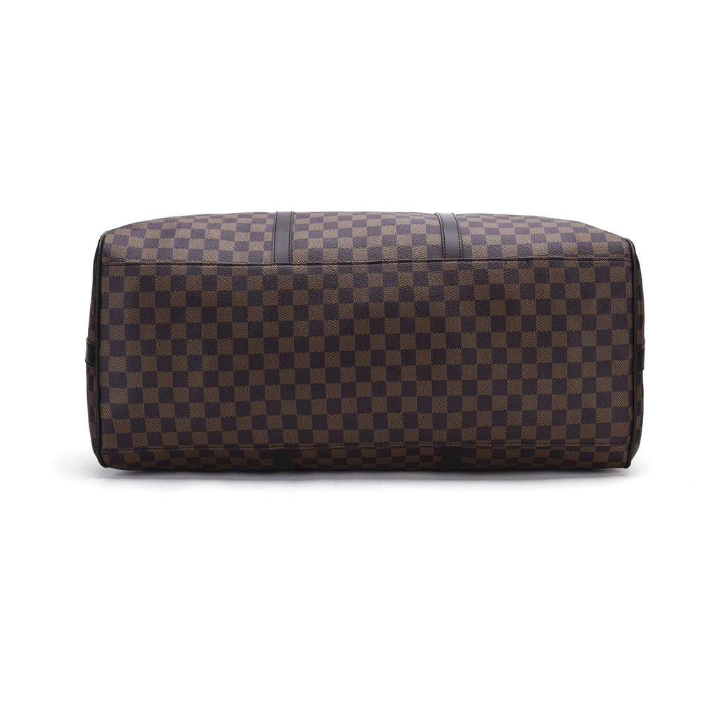 Brown Checkered Travel Duffel Bag Y696520