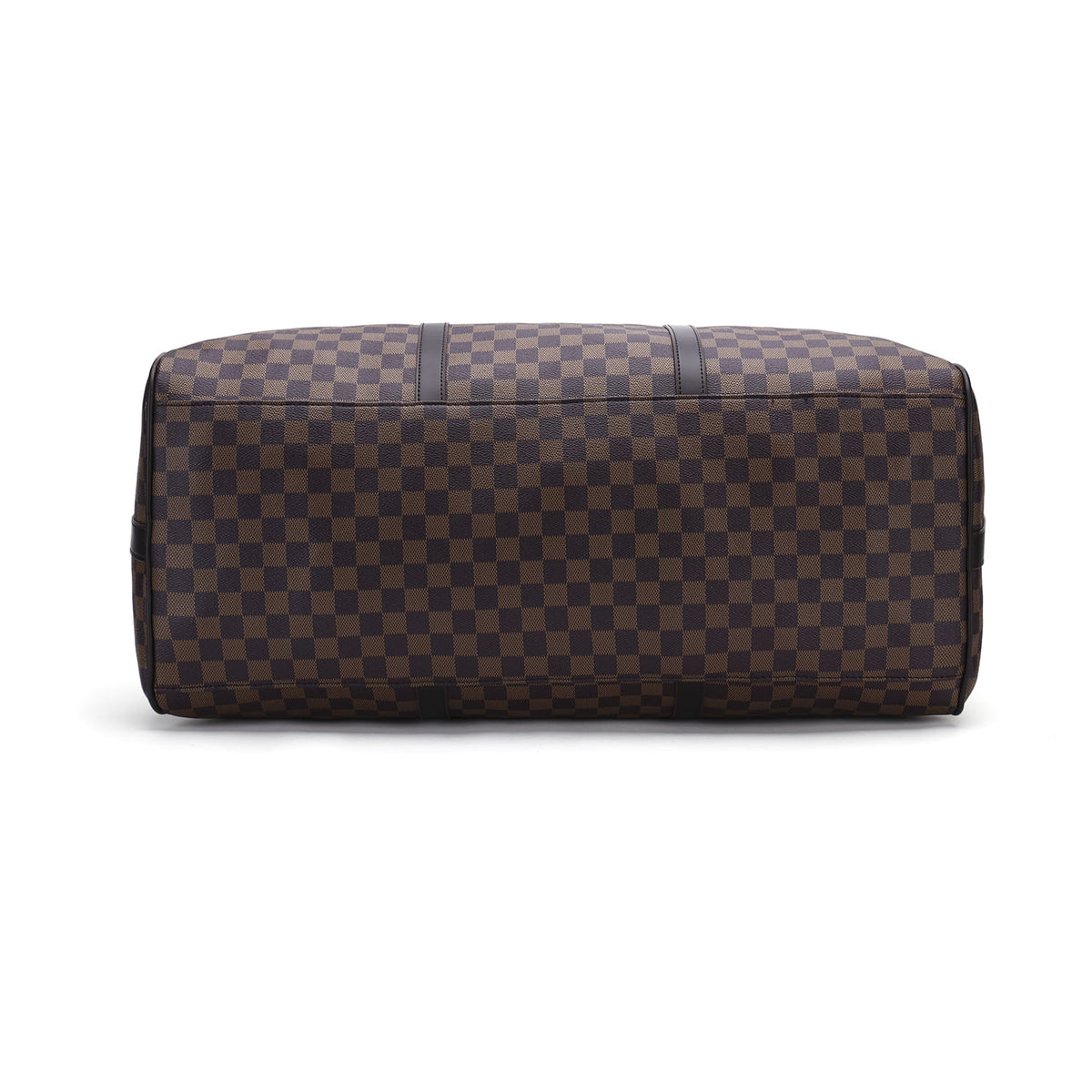 Brown Checkered Travel Duffel Bag Y696520