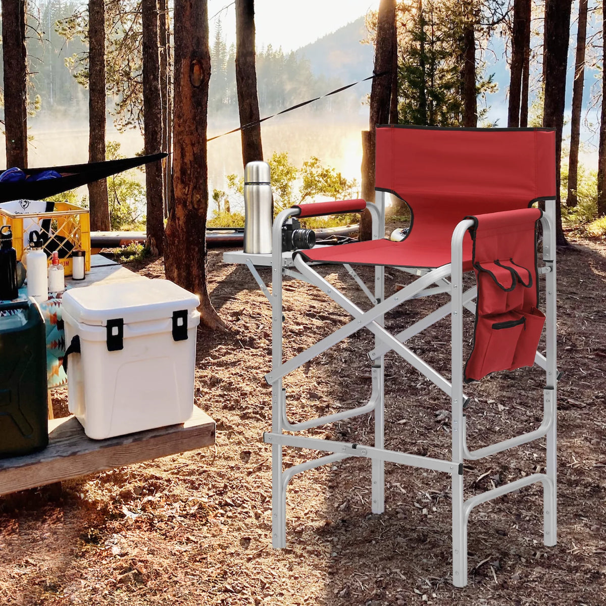 Foldable Camping Director Chair with Side Table & Storage Pocket, Red M967629