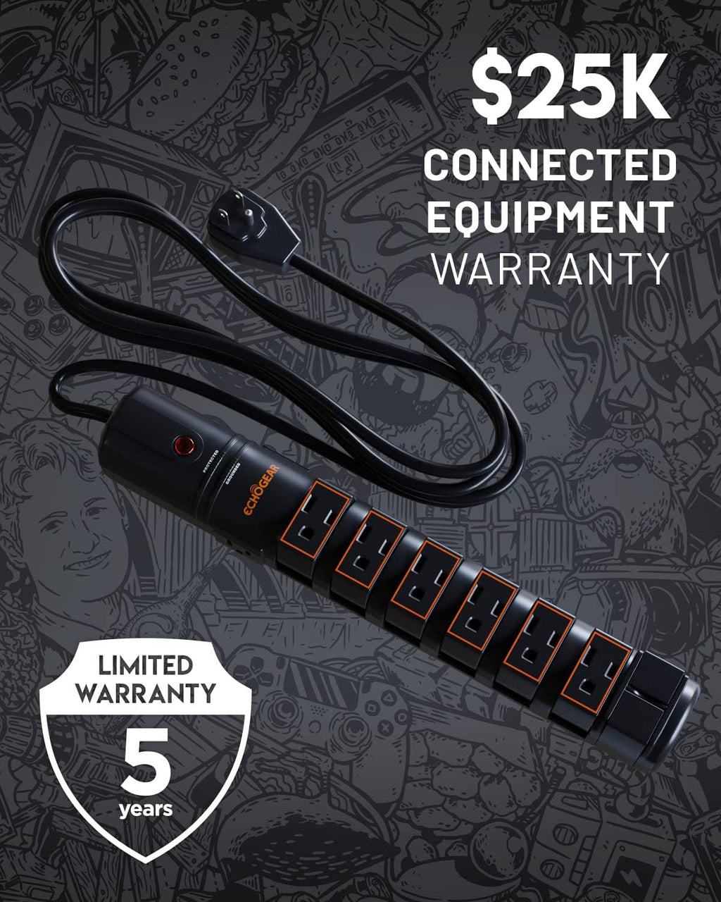 Rotating Outlet Surge Protector 2 Pack with 8 Outlets, Flat Plug, Long Cord, Black V8263