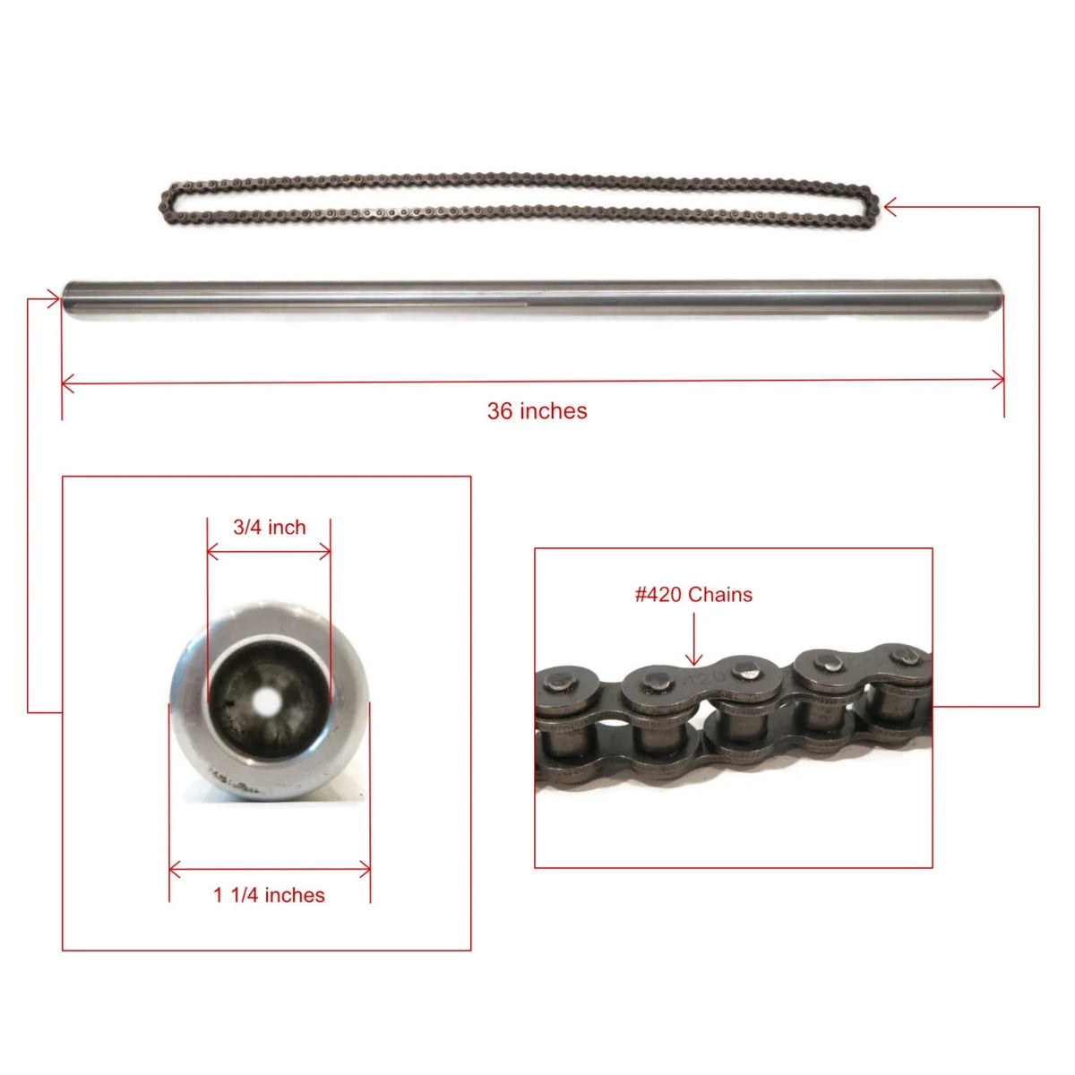 36 Inch Shaft Kit for Drift Trike Bikes with 4 Bearing Flangettes J8348