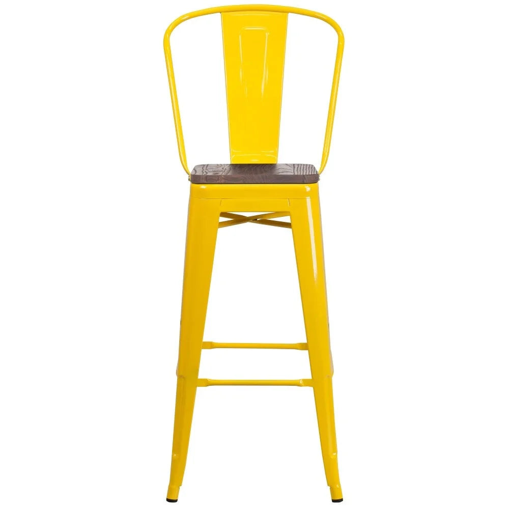 4 Pack 30" High Metal Barstool with Back and Wood Seat Yellow O658482
