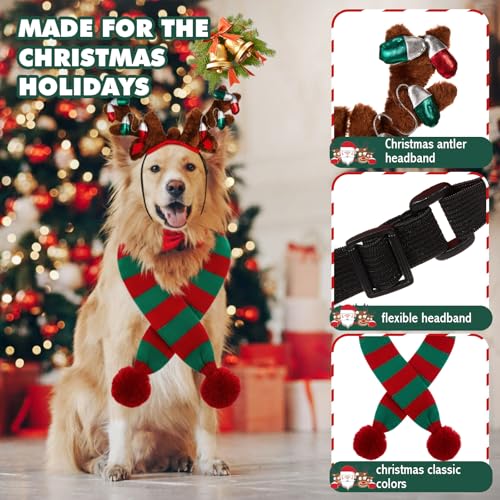 4 Pcs Dog Christmas Antlers Headband Scarf Set P2898