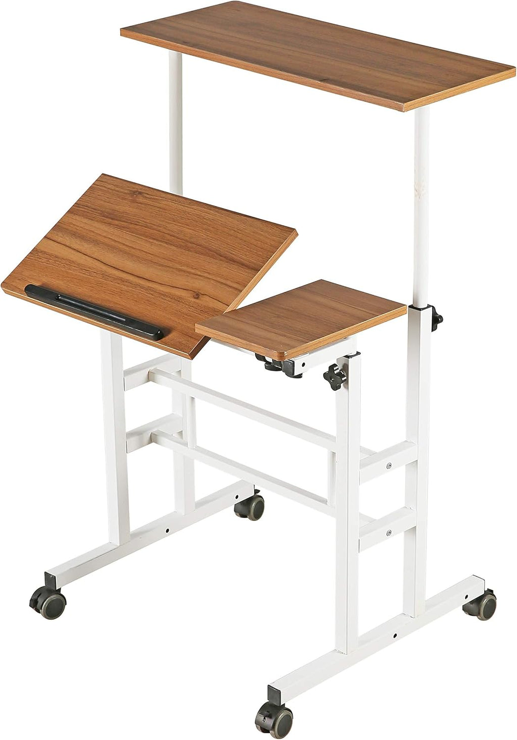 Ancient Oak Sit Stand Desk with Rolling Laptop Cart B113366