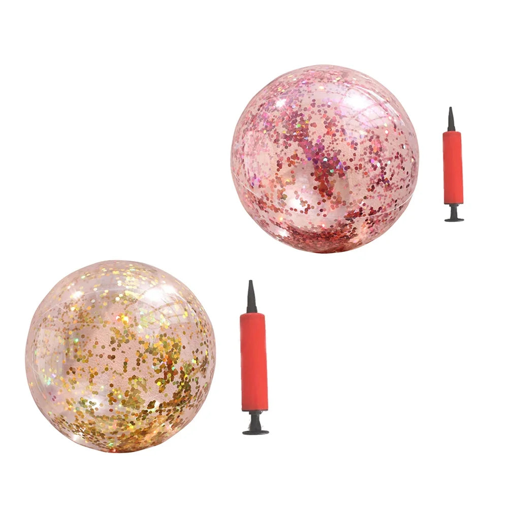 2pcs Glitter Sequin Beach Balls Round Transparent PVC Inflatable Ball Toys with Pumps Q2829