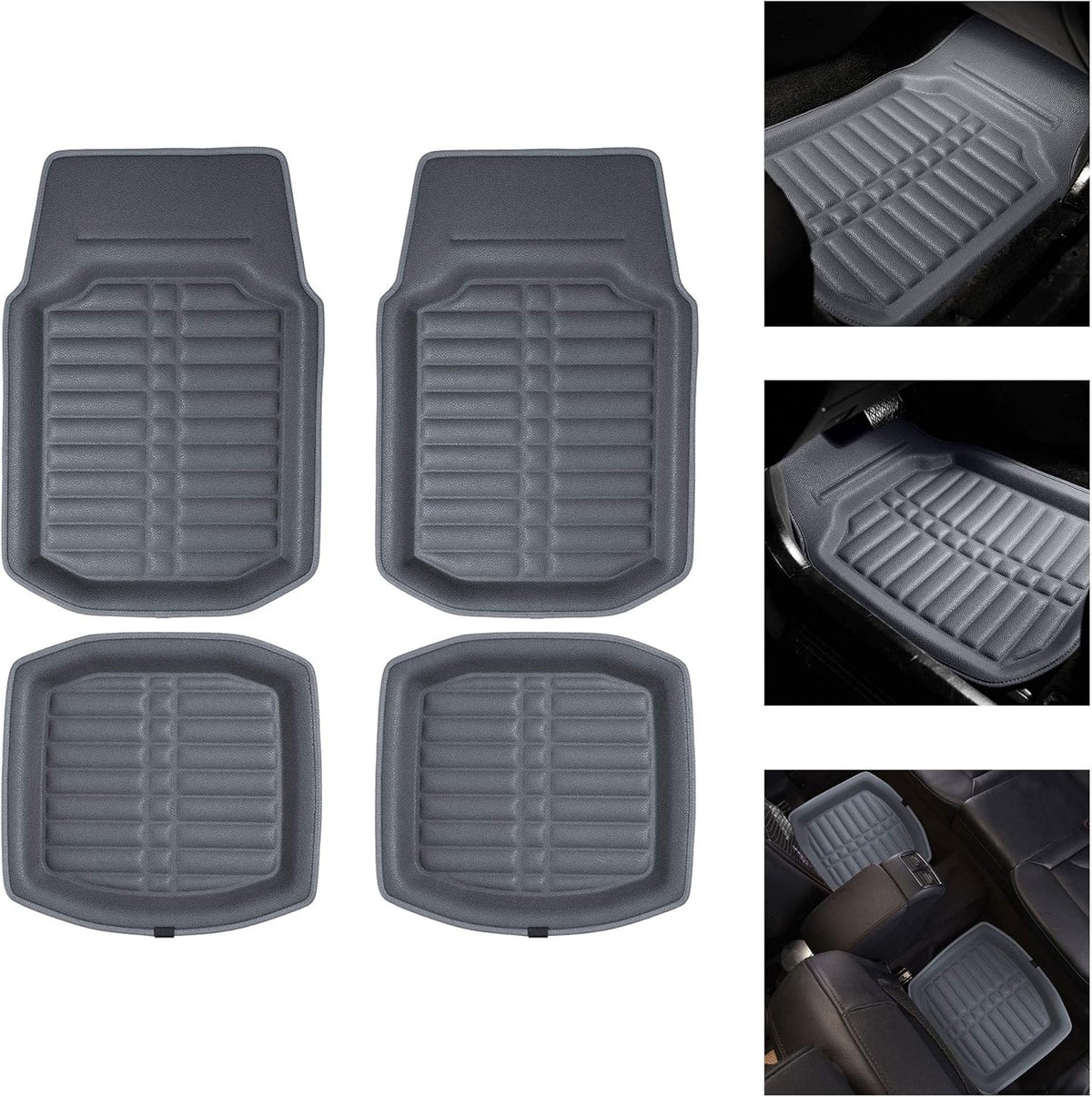Red Black Deep Tray Style Automotive Floor Mats 4 Piece Q648366