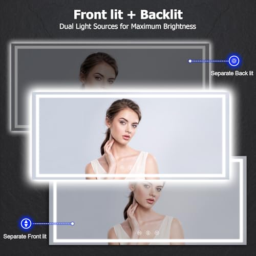 40x36 LED Bathroom Mirror with Front and Backlit, Anti-Fog, Dimmable, 3 Colors C403