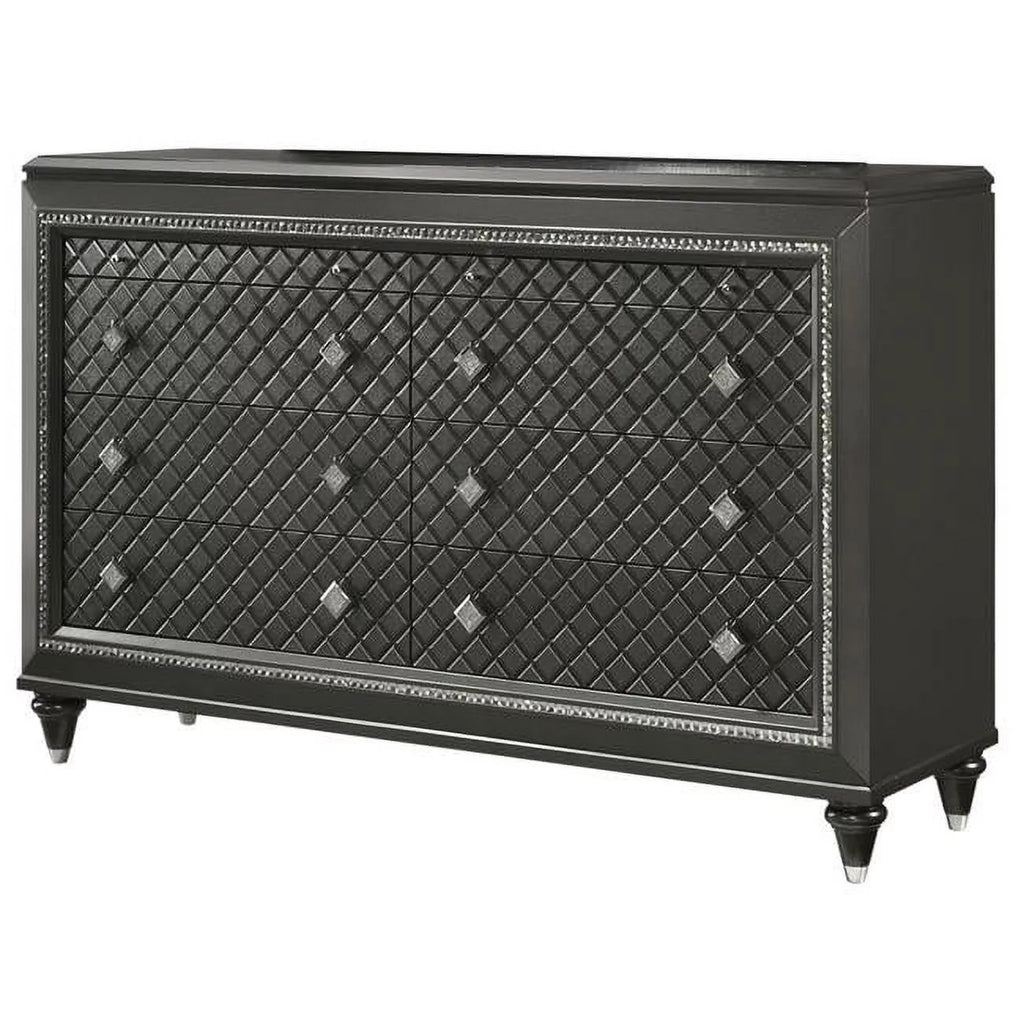 Black Silver 8 Drawer Wooden Dresser E976