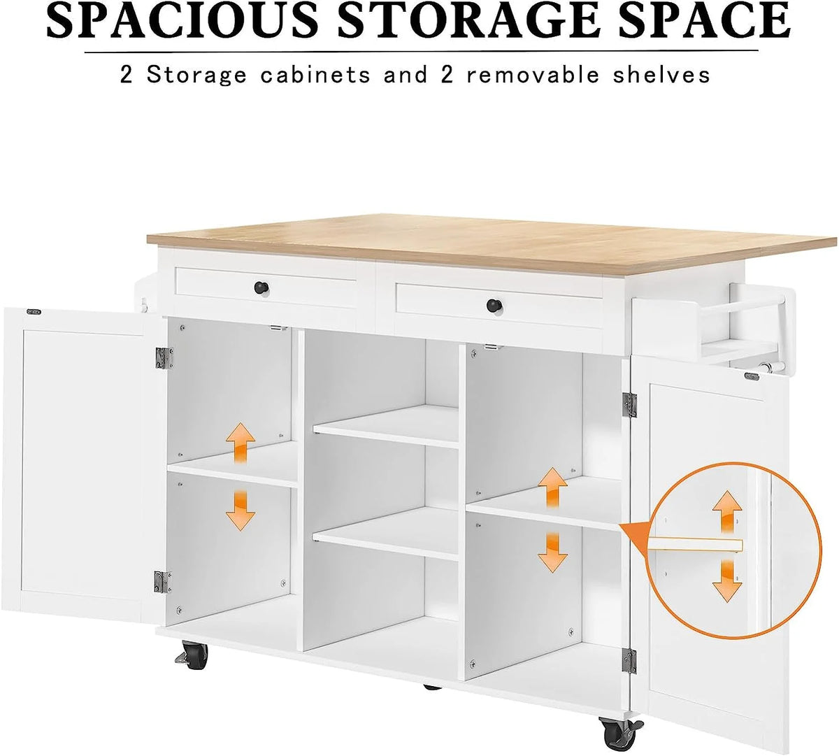 White Kitchen Island with Storage and Drop Leaf I29460
