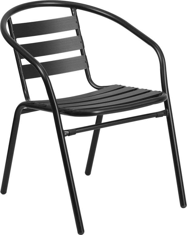Black Metal Stack Chair with Aluminum Slats O4481
