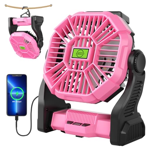 Battery Powered Portable Rechargeable Fan with LED Light & Hook H7139