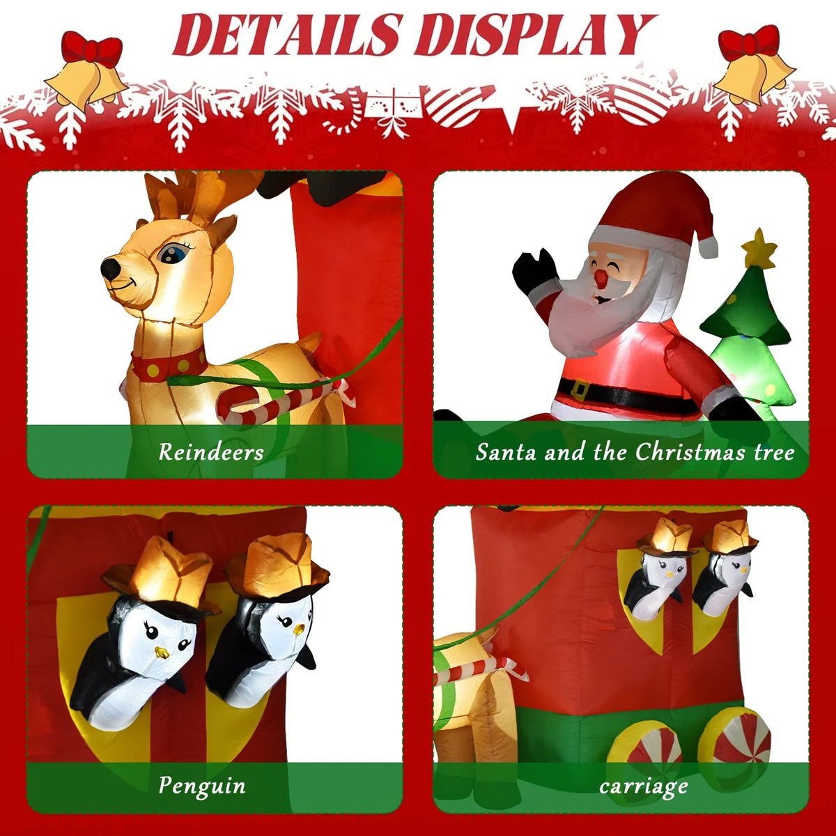 6.2FT Inflatable Elk with Santa Claus Penguin and Christmas Tree Outdoor Yard Decoration G3625