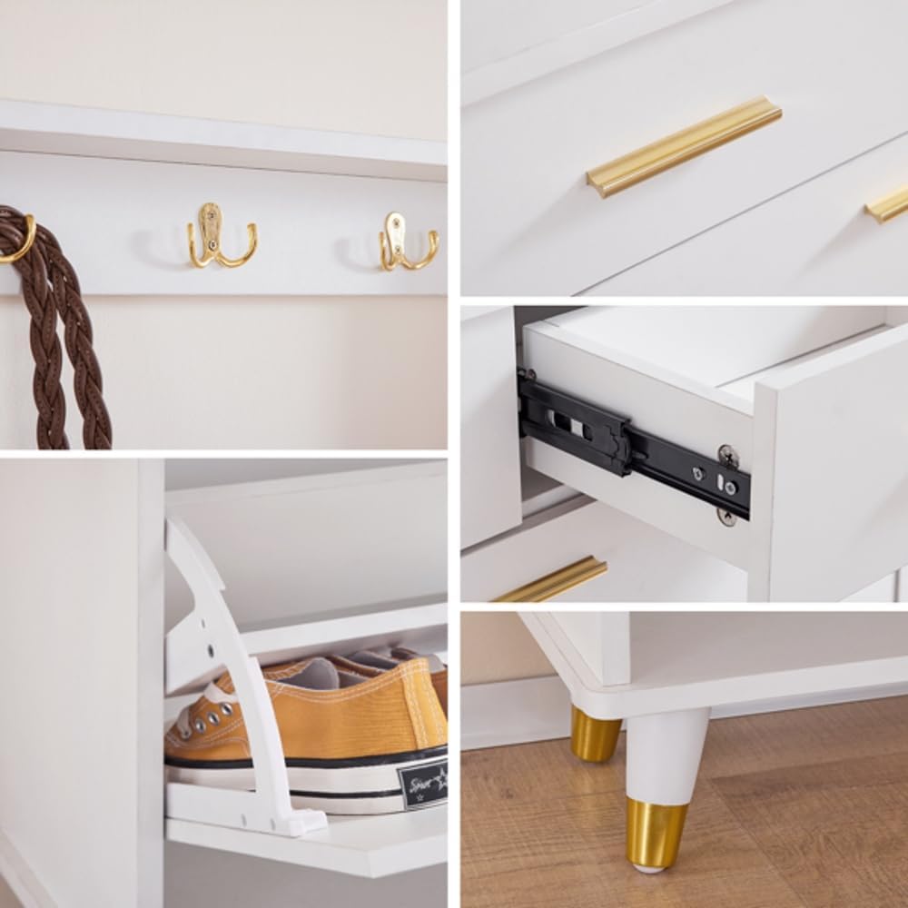White Entryway Armoire with Drawers and Shelves M8193