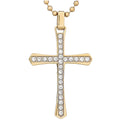 CZ Stainless Steel Gold-Tone Cross Pendant, 24" Chain T3367