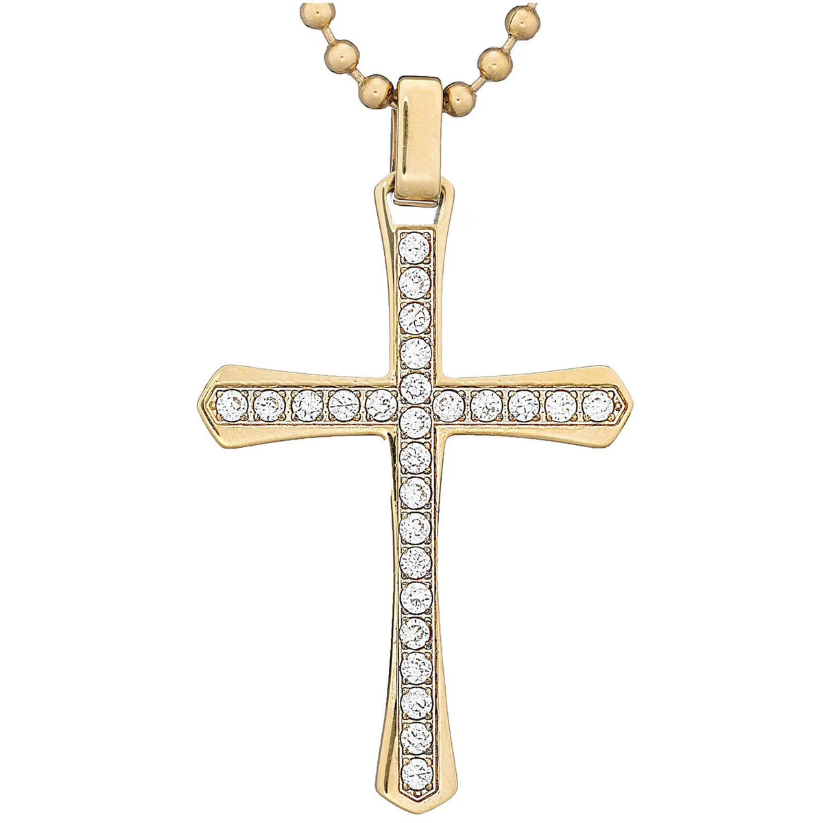 CZ Stainless Steel Gold-Tone Cross Pendant, 24" Chain T3367