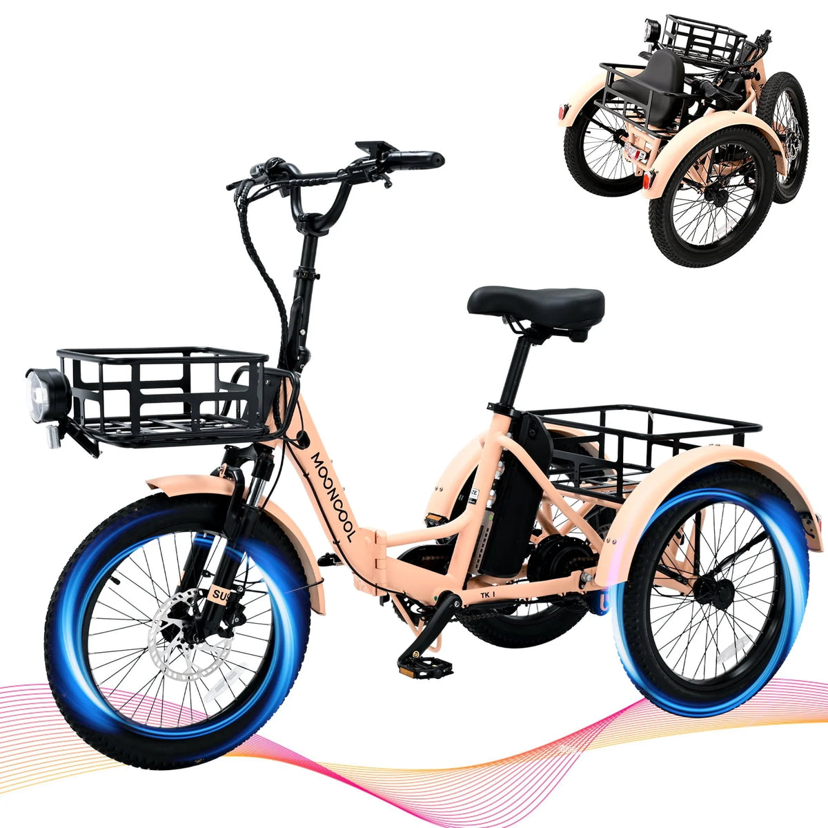 Folding Electric Tricycle 750W Motor 48V 20 Fat Tire 3 Wheel Electric Bicycle H496583