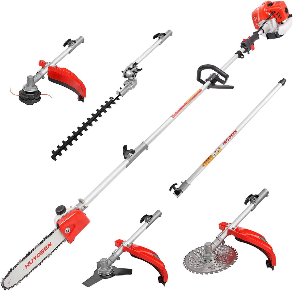 Gas Pole Saw 45CC 2-Cycle 8.2 FT to 11.4 FT Extension 5 in 1 Weeder Eater Hedge Trimmer Chainsaw Brush Cutter 3T Blade O525