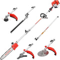 Gas Pole Saw 45CC 2-Cycle 8.2 FT to 11.4 FT Extension 5 in 1 Weeder Eater Hedge Trimmer Chainsaw Brush Cutter 3T Blade O525