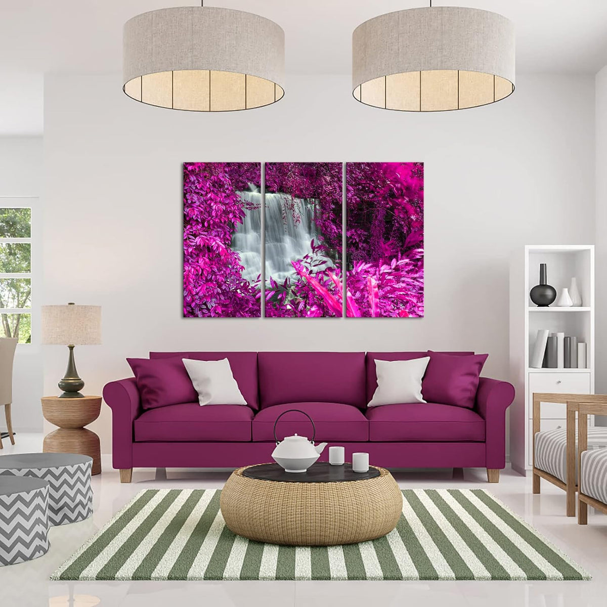 Black White and Purple Canvas Wall Art 16x32inchx3pcs A9042