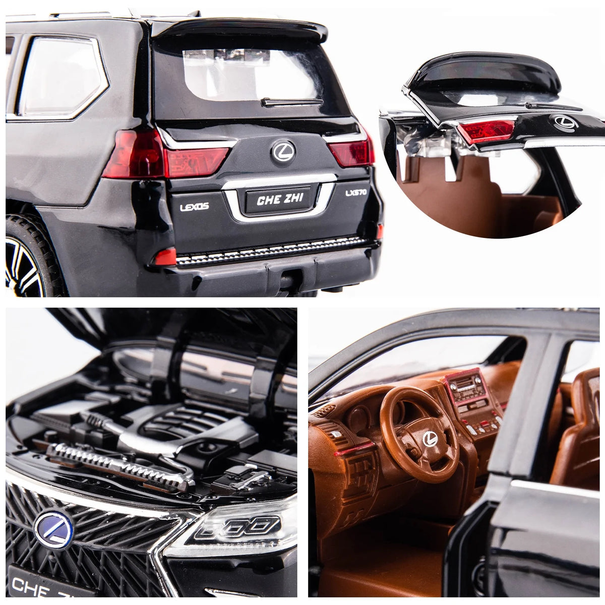 1/24 Lexus 570 Off-Road Luxury SUV Model Car, Zinc Alloy Pull Back Toy Car with Sound and Light I929249