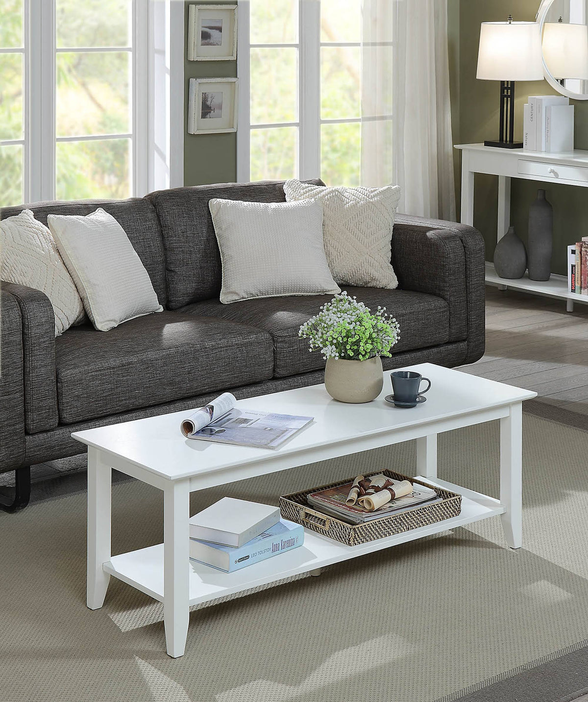 White Coffee Table with Shelf A563