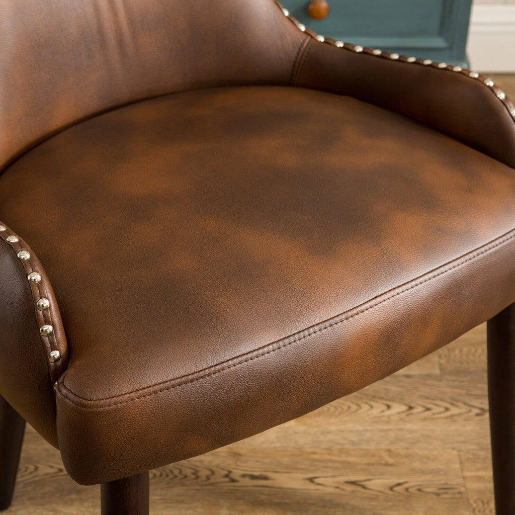 Tufted Button Back Barrel Chair with Nailhead in Brown V2226