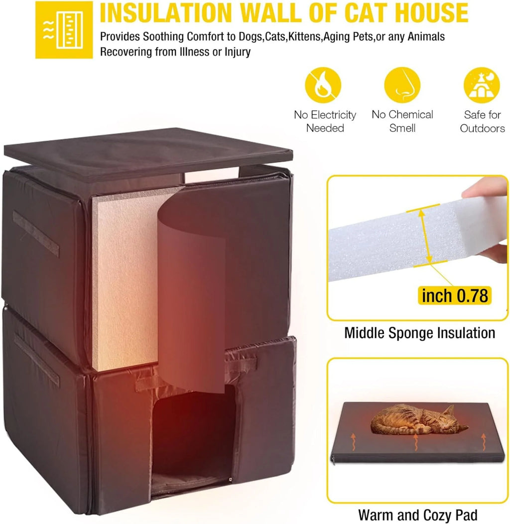 Insulated Cat House Outdoor Weatherproof with Insulated Liner Q456