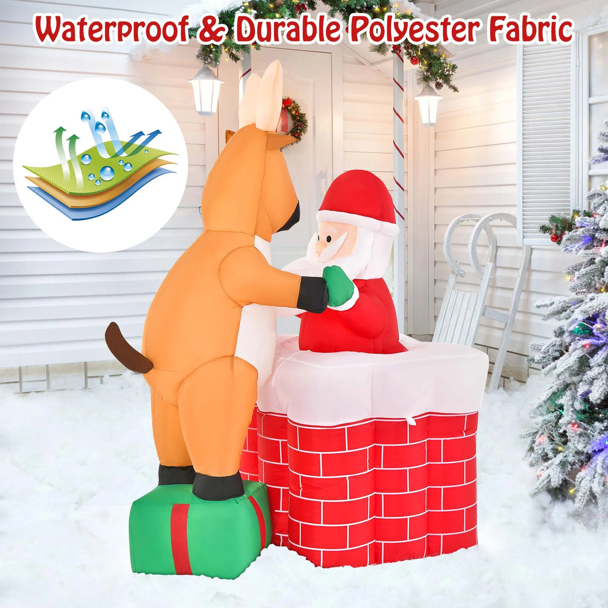 5 FT Christmas Inflatable Santa Claus Climbing Chimney Reindeer B19970