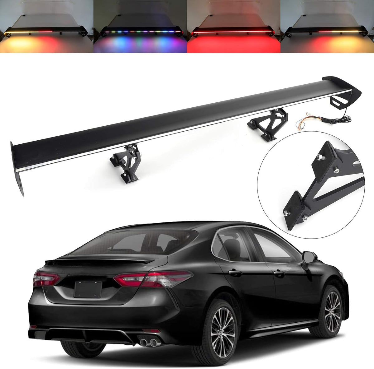 Adjustable Aluminum Rear Trunk Wing Spoiler with LED Light W9372