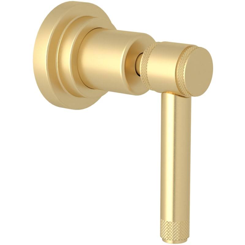Satin Unlacquered Brass Volume Control and 4-Port Diverter Trim with Lever Handle C70782