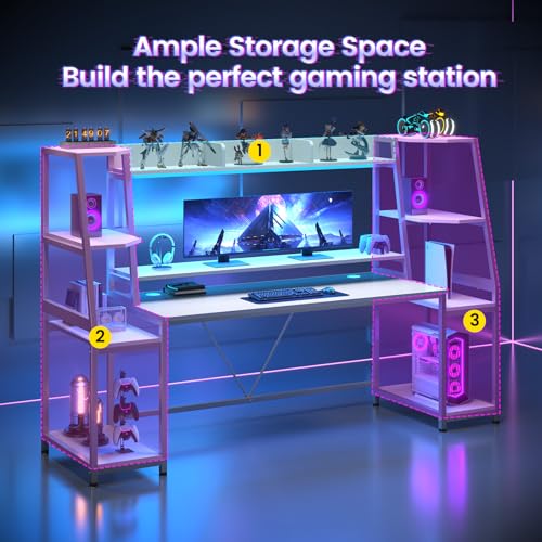 78.8'' Black Gaming Desk with LED Lights, Hutch and Storage Shelves V5226