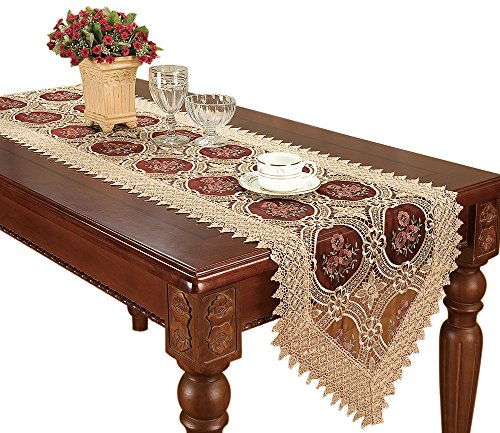 Small Vintage Burgundy Lace Table Runner 16 × 36 Inch F10189