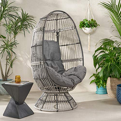 Light Brown Beige Wicker Swivel Egg Chair with Cushion H7944
