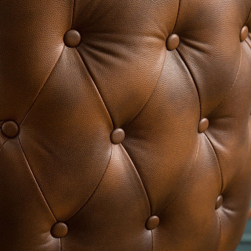 Tufted Button Back Barrel Chair with Nailhead in Brown V2226