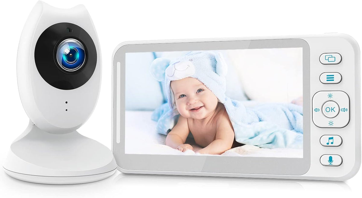 Video Baby Monitor with 2 Cameras and 4.3'' LCD Split Screen, Infrared Night Vision, Two-Way Talk F474