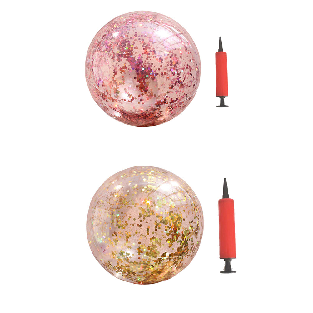2pcs Glitter Sequin Beach Balls Round Transparent PVC Inflatable Ball Toys with Pumps Q2829