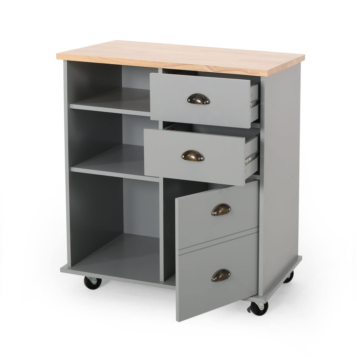Natural + Black Kitchen Cart with Wheels V876