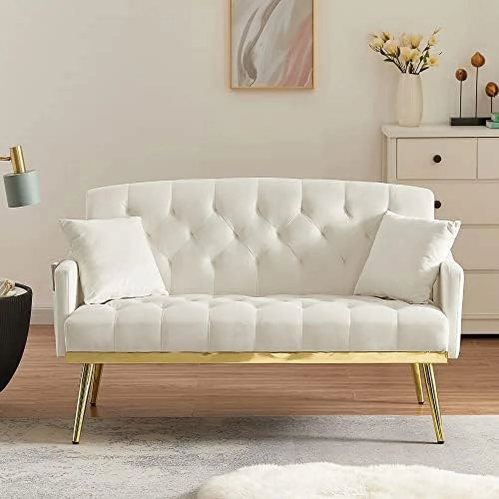 Beige Chenille Two-Seater Sofa with Metal Legs U272