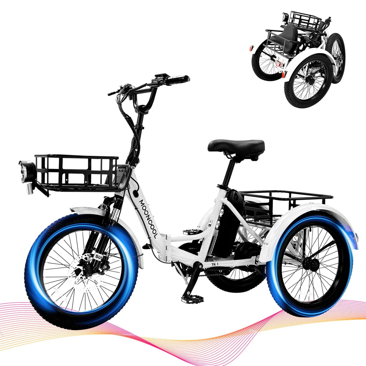 Folding Electric Tricycle 750W Motor 48V 20 Fat Tire 3 Wheel Electric Bicycle H496583