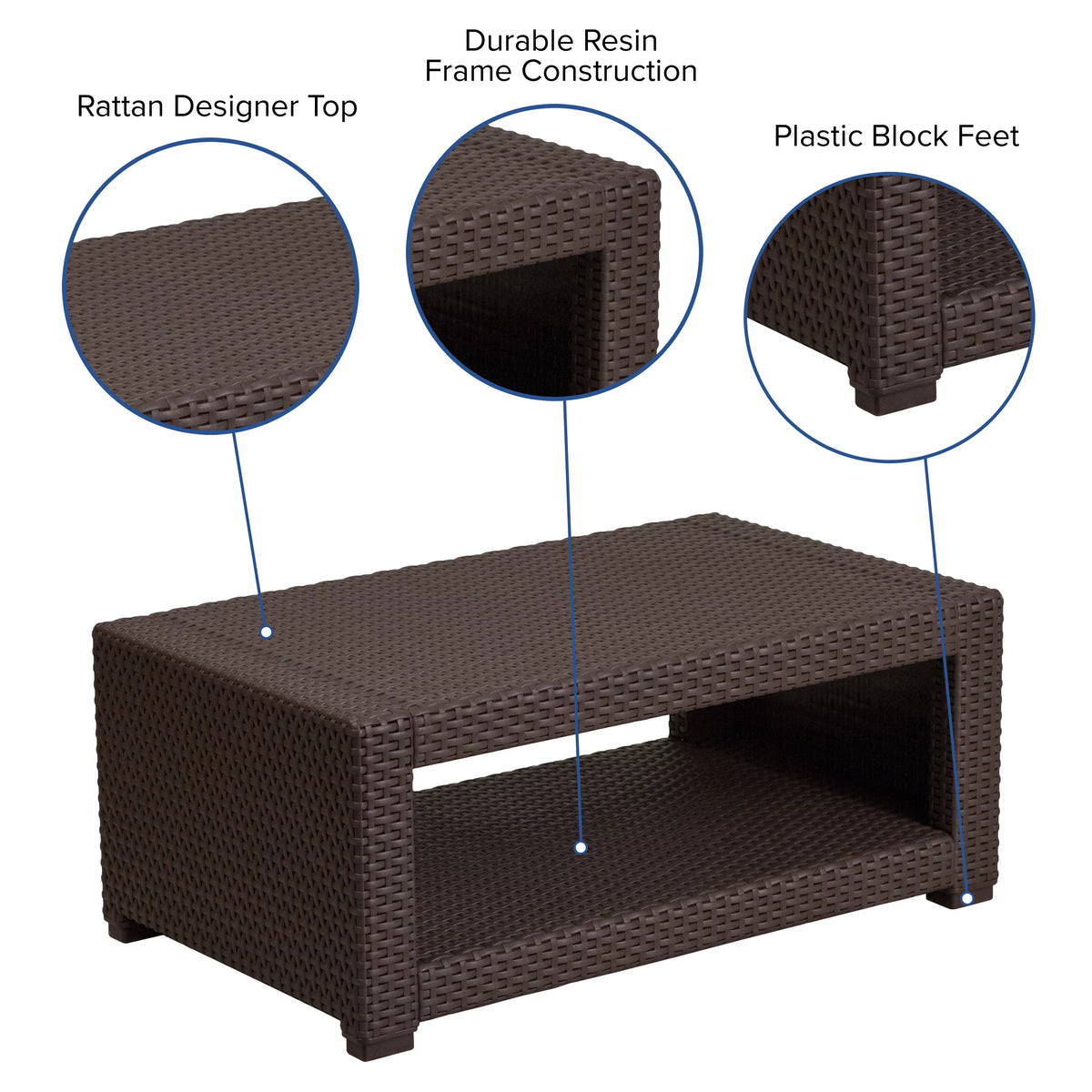 Chocolate Brown Faux Rattan Coffee Table T6156