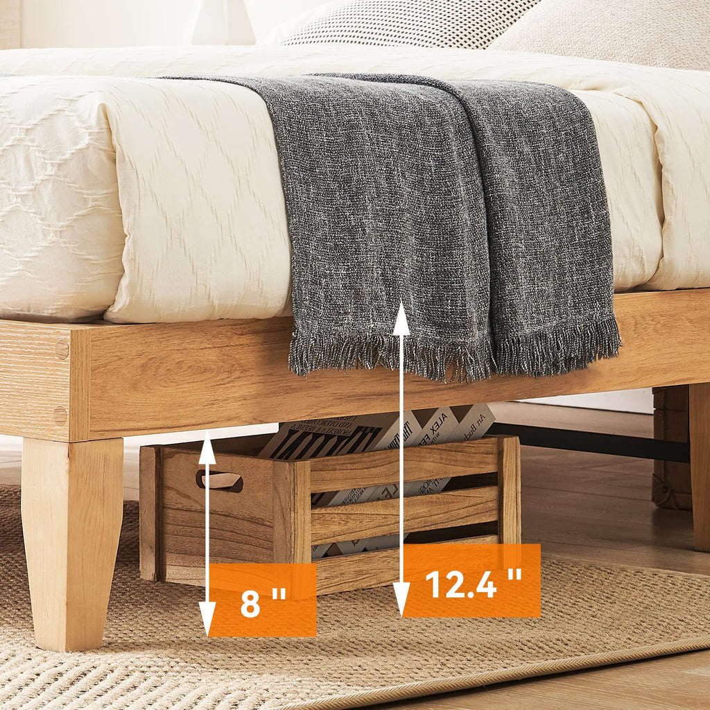 Full Size Platform Bed Frame with Rattan Headboard and Storage P665