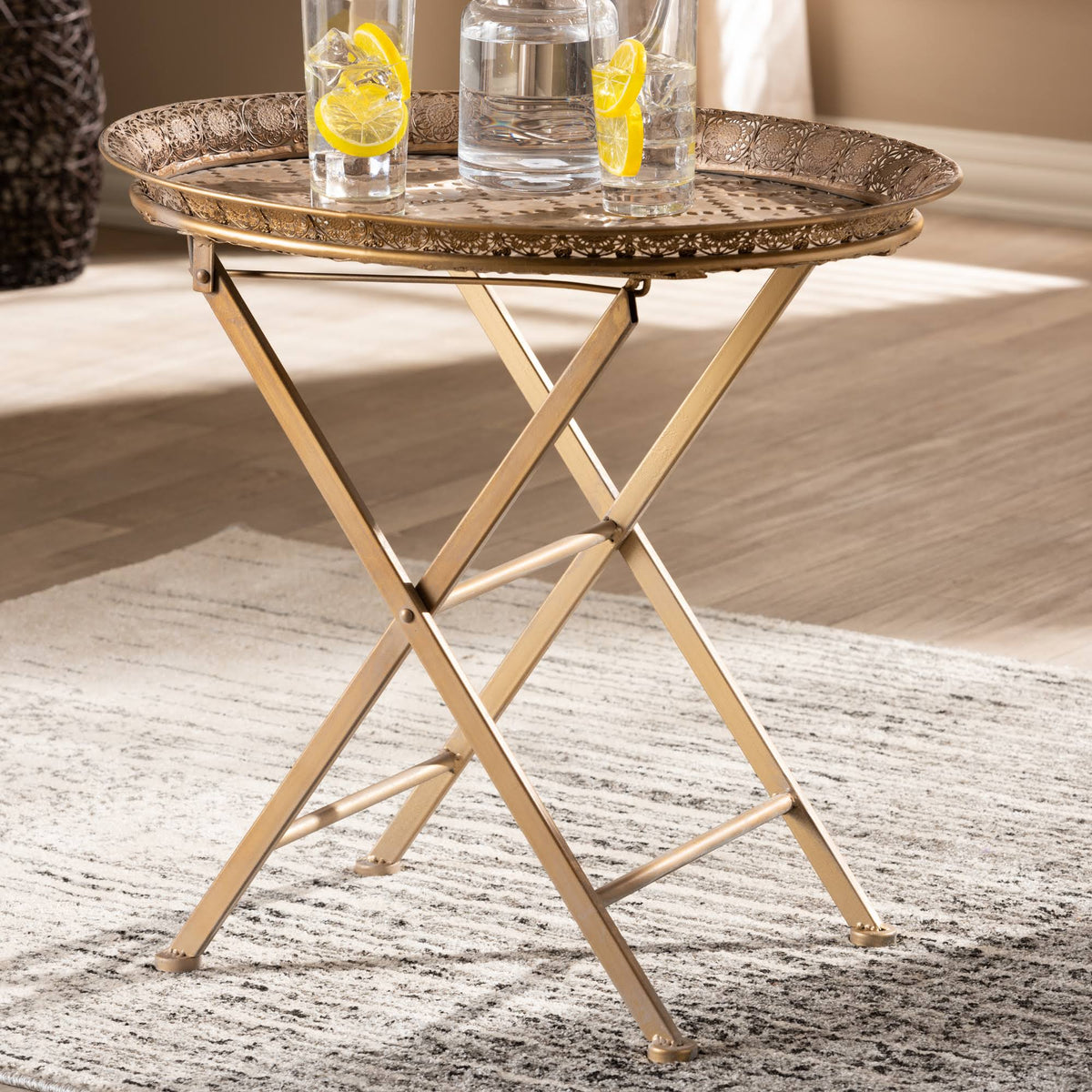 Gold-Tone Metal Folding Tray Table S749