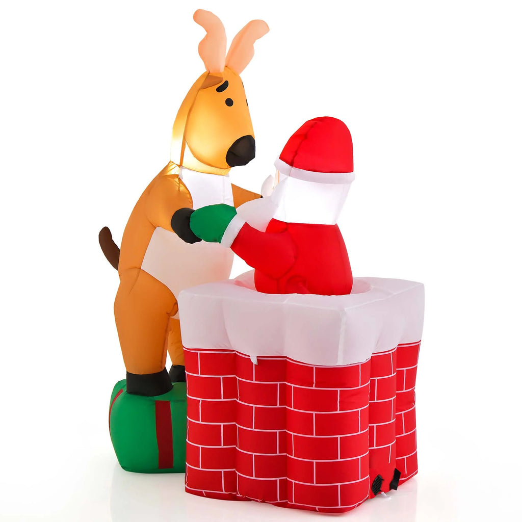 5 FT Christmas Inflatable Santa Claus Climbing Chimney Reindeer B19970