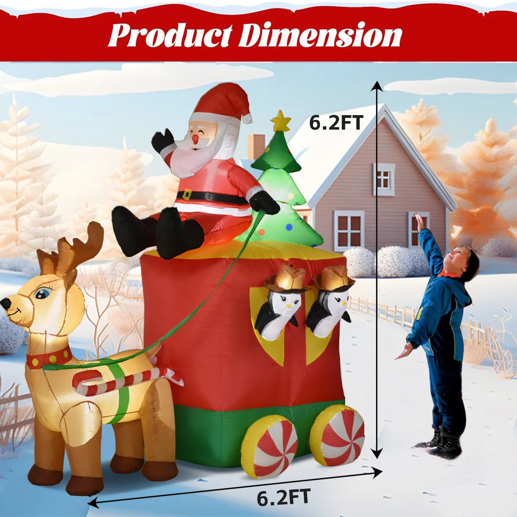 6.2FT Inflatable Elk with Santa Claus Penguin and Christmas Tree Outdoor Yard Decoration G3625