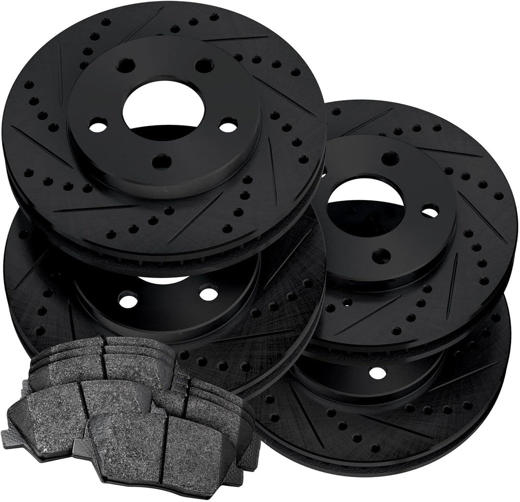 Black Drilled Slotted Brake Rotors and Semi Metallic Brake Pads E246
